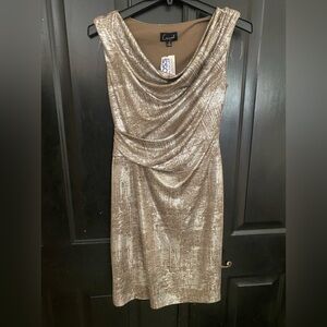 Connected Apparel Metallica silver cowl neck sheath Dress Special Occasion New 6